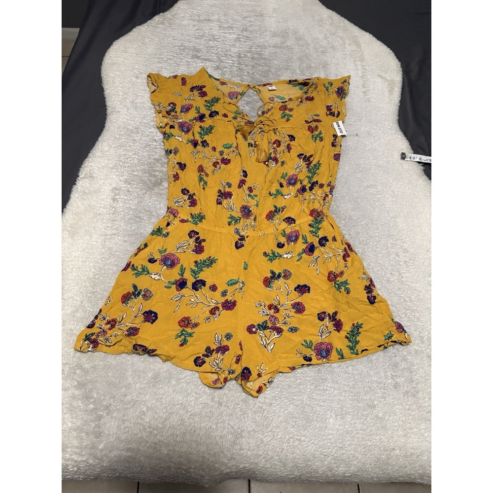 Old Navy Womens Floral Romper Yellow Purple Sleeveless Jumpsuit Size M New